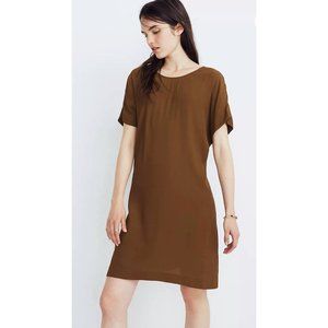Madewell Downtown Olive Brown Tie-Back Dress NWT